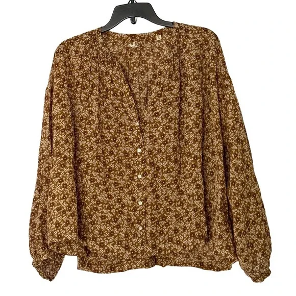 Doen Jane Long Sleeve Button Front Top in Golden Mesa Floral - XSmall FLAWED - Picture 2 of 7